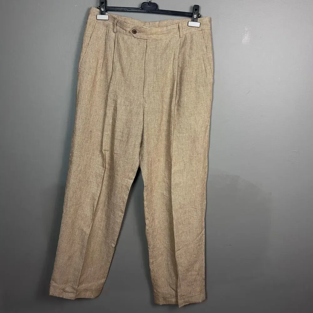 Ballin Pants Trousers Linen Size 34 Relax Pleated Houndstooth preppy old money